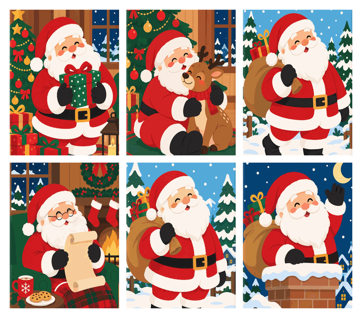 Coffret de 6 peintures par numéro Père Noël au Travail, les mini-toiles à plat, Maison Artsen