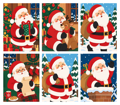 Coffret de 6 peintures par numéro Père Noël au Travail, les mini-toiles à plat, Maison Artsen