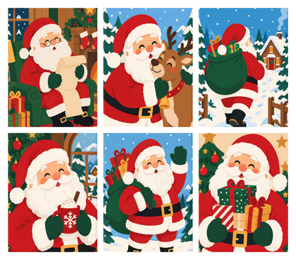 Coffret de 6 peintures par numéro Père Noël Tout Sourire, les mini-toiles à plat, Maison Artsen