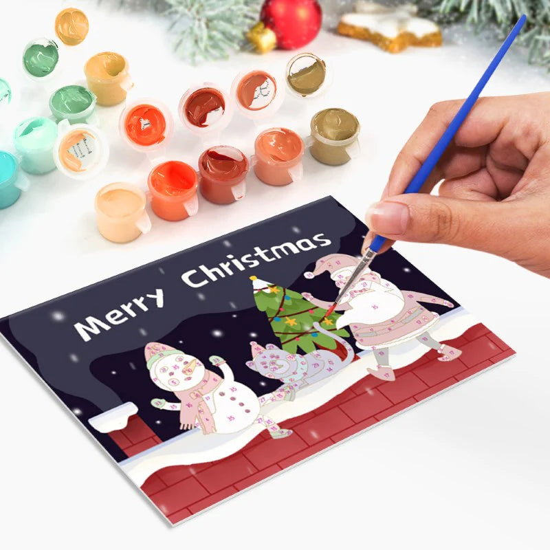 Peintures par numéro Cartes de Noël à Peindre – Série 4 en décoration murale – pour un Noël magique – Maison Artsen