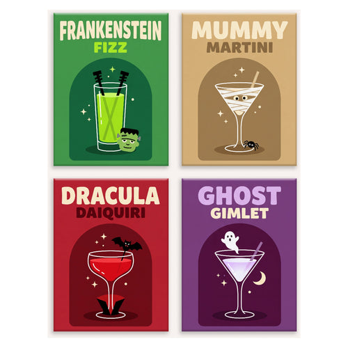 Coffret 4 peintures par numéro Apéro des Monstres – quatre cocktails de monstres façon carte de bar – Maison Artsen