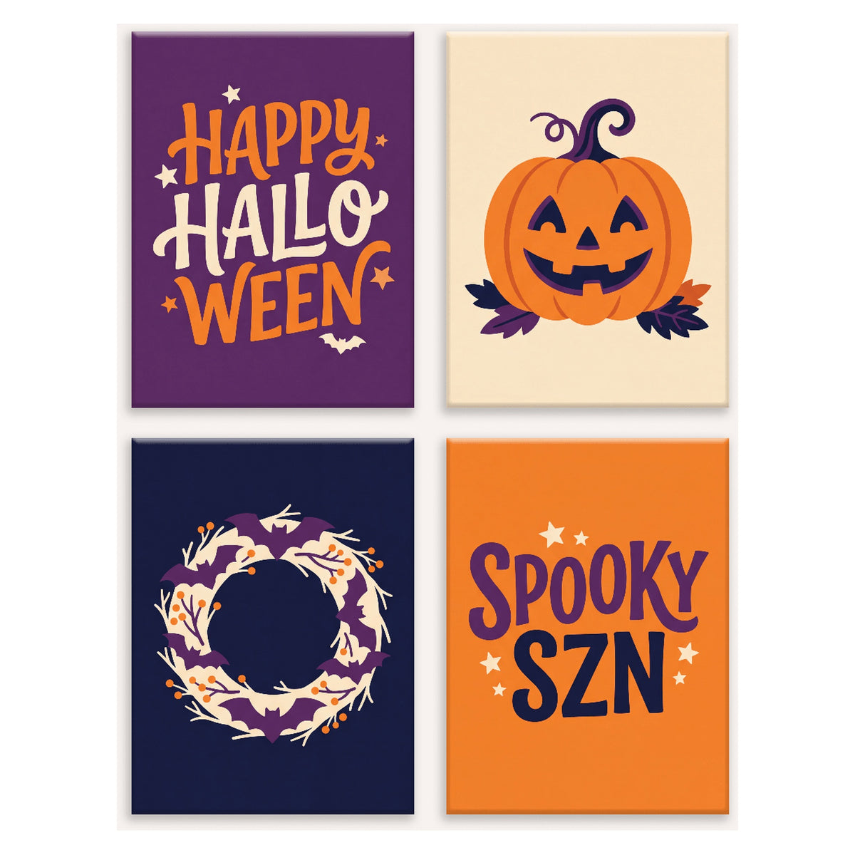 Coffret 4 peintures par numéro Joyeux Halloween – lettrages de fête, citrouille sculptée et couronne d'automne – Maison Artsen