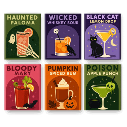 Coffret 6 peintures par numéro Bar des Sorcières – six affiches de cocktails aux couleurs profondes – Maison Artsen
