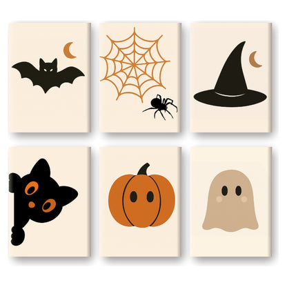 Coffret 6 peintures par numéro Emblèmes d'Halloween – six symboles épurés sur fond crème – Maison Artsen