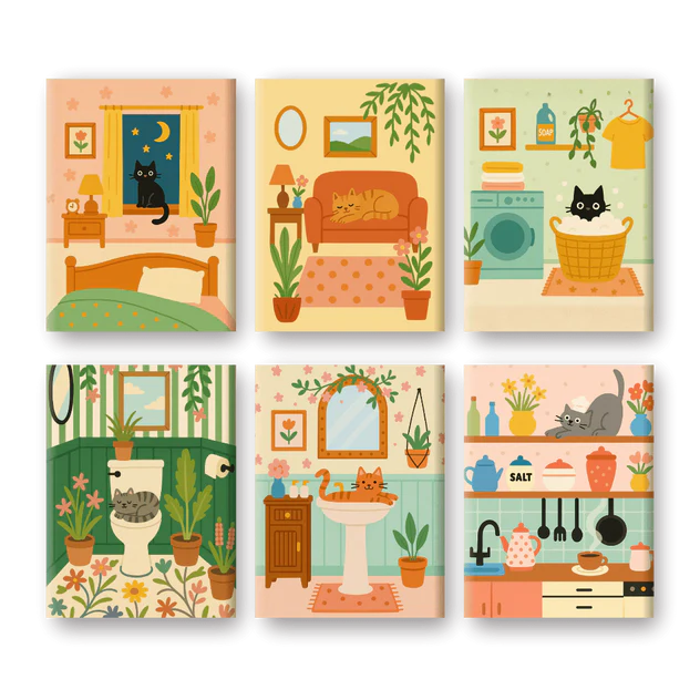 Coffret “Chaton fait sa vie” – 6 peintures par numéro