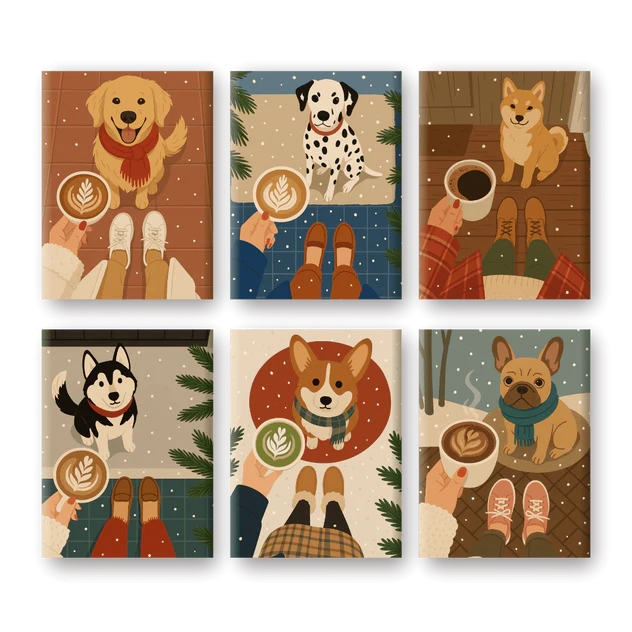 Coffret de 6 peintures par numéro “Chien & Noël”