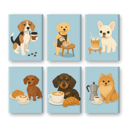 Coffret “Chiot au petit déj’” – 6 peintures par numéro