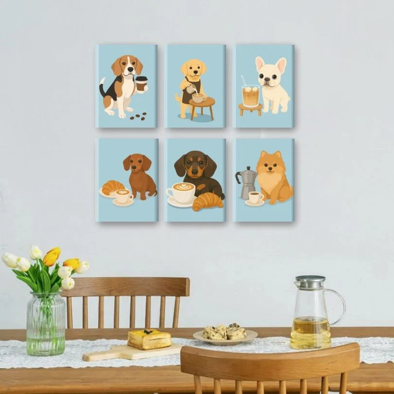 Coffret “Chiot au petit déj’” – 6 peintures par numéro