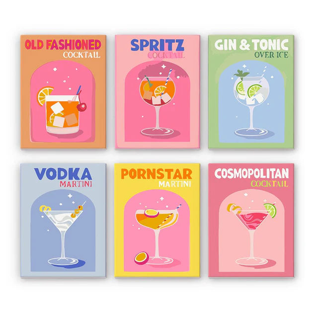 Coffret 6 peintures par numéro Cocktails Colorés – aux couleurs inspirantes – Maison Artsen
