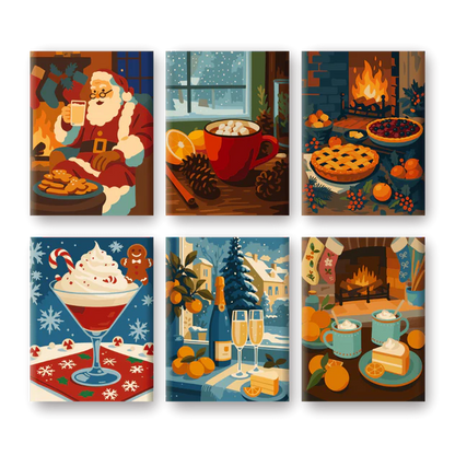 Coffret de 6 peintures par numéro “Douce soirée d’hiver”