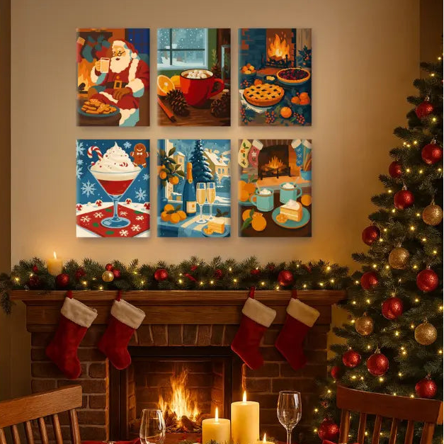 Coffret de 6 peintures par numéro “Douce soirée d’hiver”