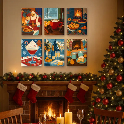 Coffret de 6 peintures par numéro “Douce soirée d’hiver”
