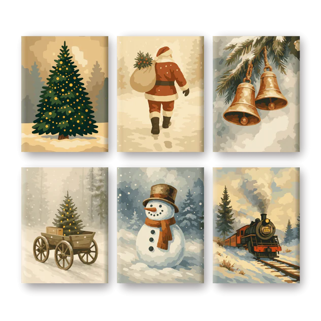 Coffret 6 peintures par numéro En route vers Noël – pour un Noël magique – Maison Artsen
