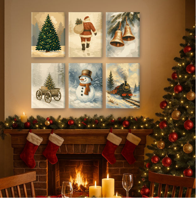 Coffret de 6 peintures par numéro “En route vers Noël”