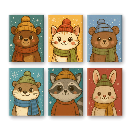 Coffret de 6 peintures par numéro “Hiver mimi”