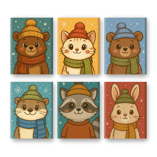 Coffret de 6 peintures par numéro “Hiver mimi”