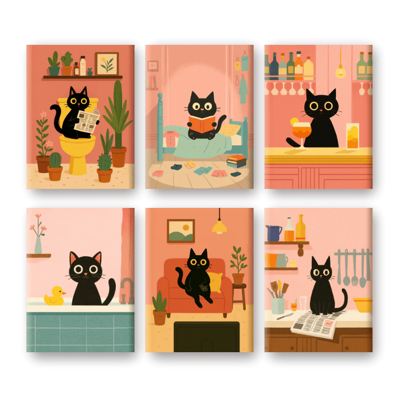 Coffret 6 peintures par numéro Le Chat – sur le thème des animaux – Maison Artsen