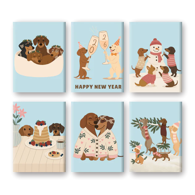 Coffret de 6 peintures par numéro “Les chiens fêtes aussi !”