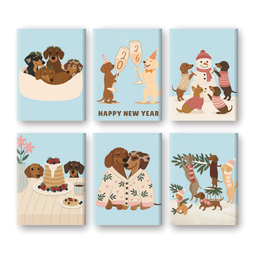 Coffret de 6 peintures par numéro “Les chiens fêtes aussi !”