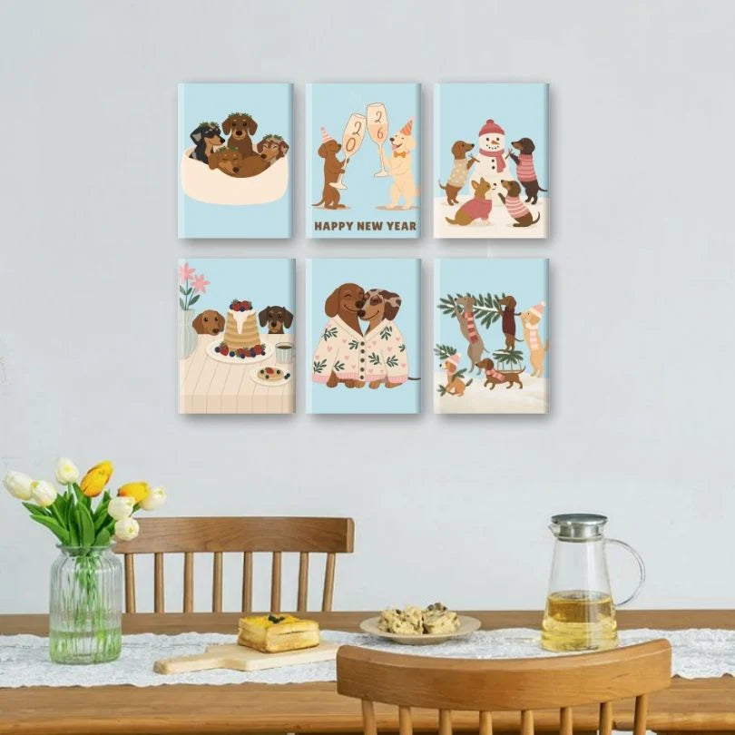 Coffret de 6 peintures par numéro “Les chiens fêtes aussi !”