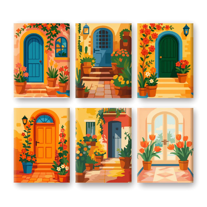 Coffret de 6 peintures par numéro “Maisons fleuries”