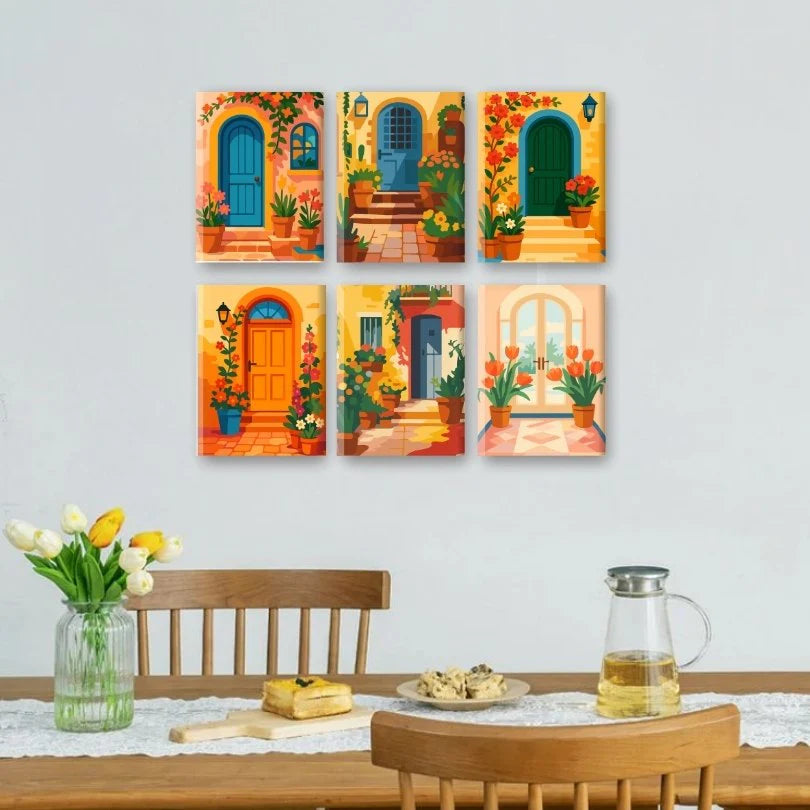 Coffret de 6 peintures par numéro “Maisons fleuries”