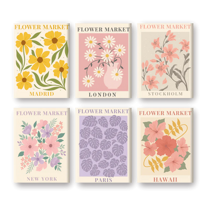 Coffret “Marchés, Fleurs, Villes” – 6 peintures par numéro