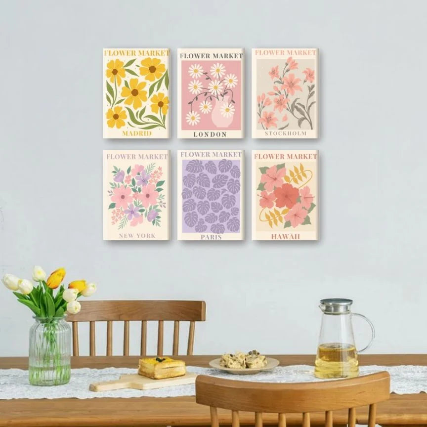 Coffret “Marchés, Fleurs, Villes” – 6 peintures par numéro