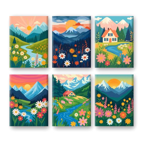 Coffret “Paysages Colorés” – 6 peintures par numéro