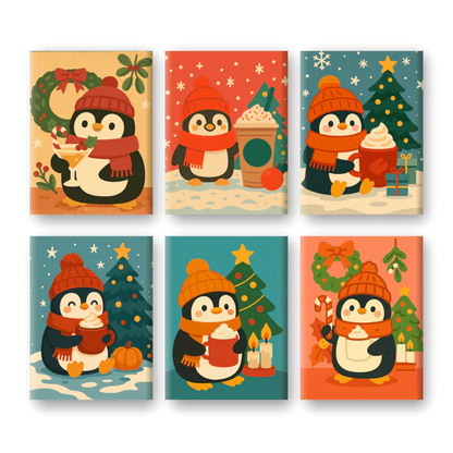 Coffret de 6 peintures par numéro “Pingouinouuu”