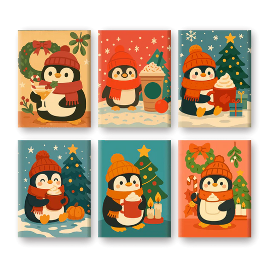 Coffret de 6 peintures par numéro “Pingouinouuu”
