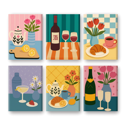 Coffret de 6 peintures par numéro “Tables colorées”