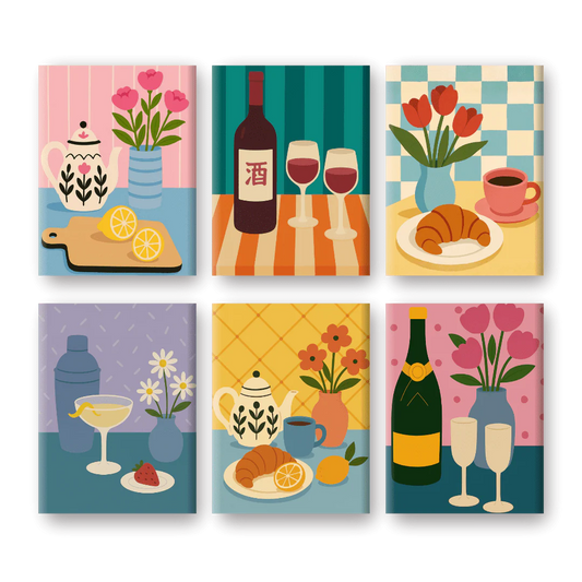 Coffret de 6 peintures par numéro “Tables colorées”