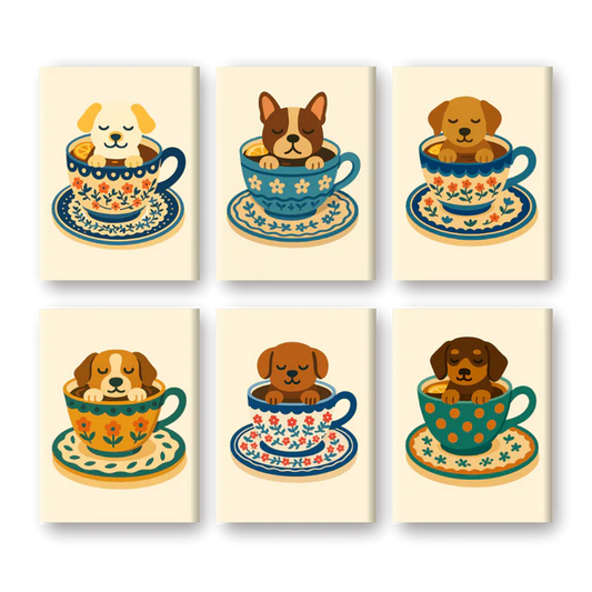 Coffret de 6 peintures par numéro “Tasses & Chiots”