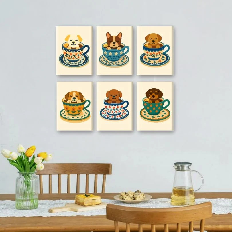 Coffret “Tasses & Chiots” – 6 peintures par numéro
