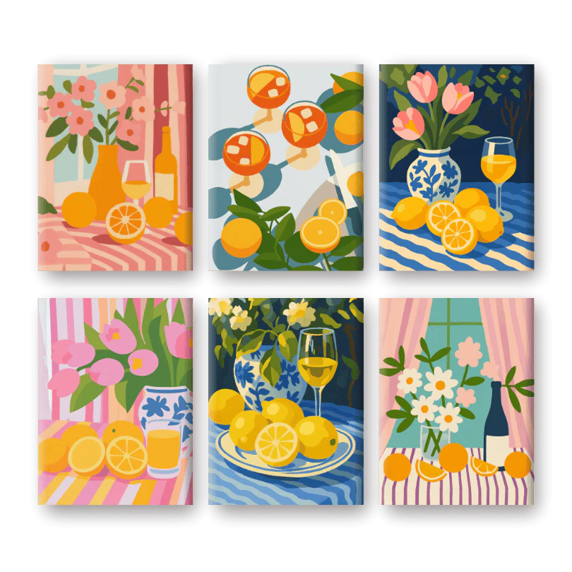 Coffret 6 peintures par numéro Verre & Fleurs – sur le thème des fleurs – Maison Artsen