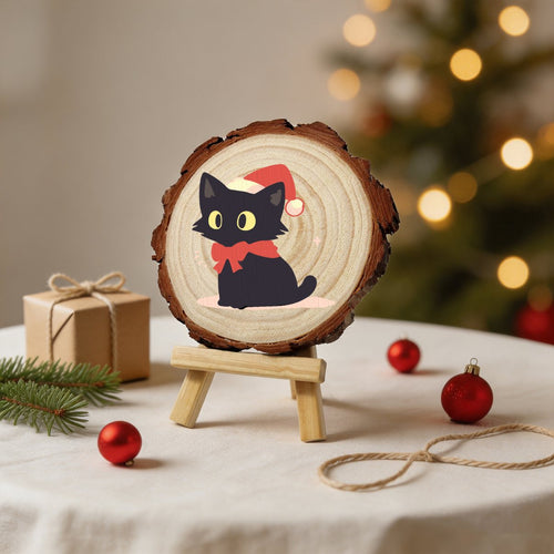 Rondelle de bois à peindre par numéro Chaton au Bonnet de Noël, Maison Artsen