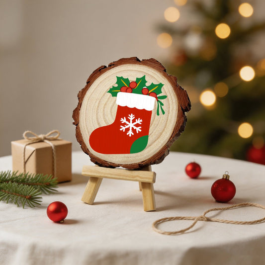 Rondelle de bois à peindre par numéro Chaussette de Noël au Houx, Maison Artsen