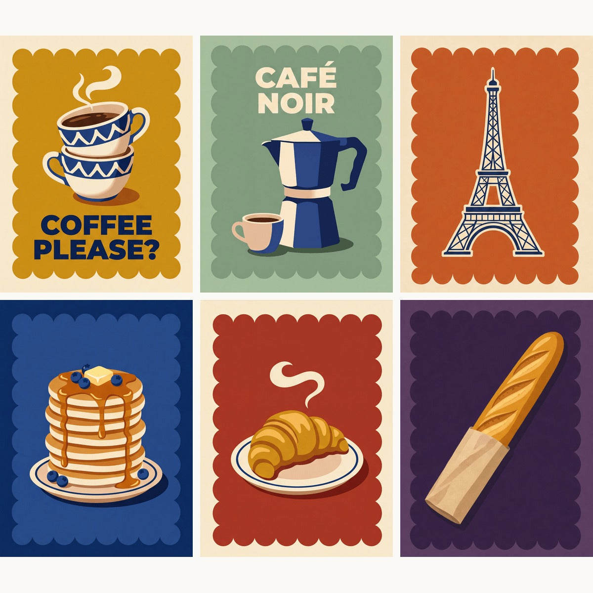 Coffret de 6 peintures par numéro Café Parisien, les mini-toiles à plat, Maison Artsen