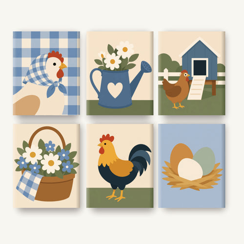 Coffret de 6 peintures par numéro Vie à la Ferme, les mini-toiles à plat, Maison Artsen