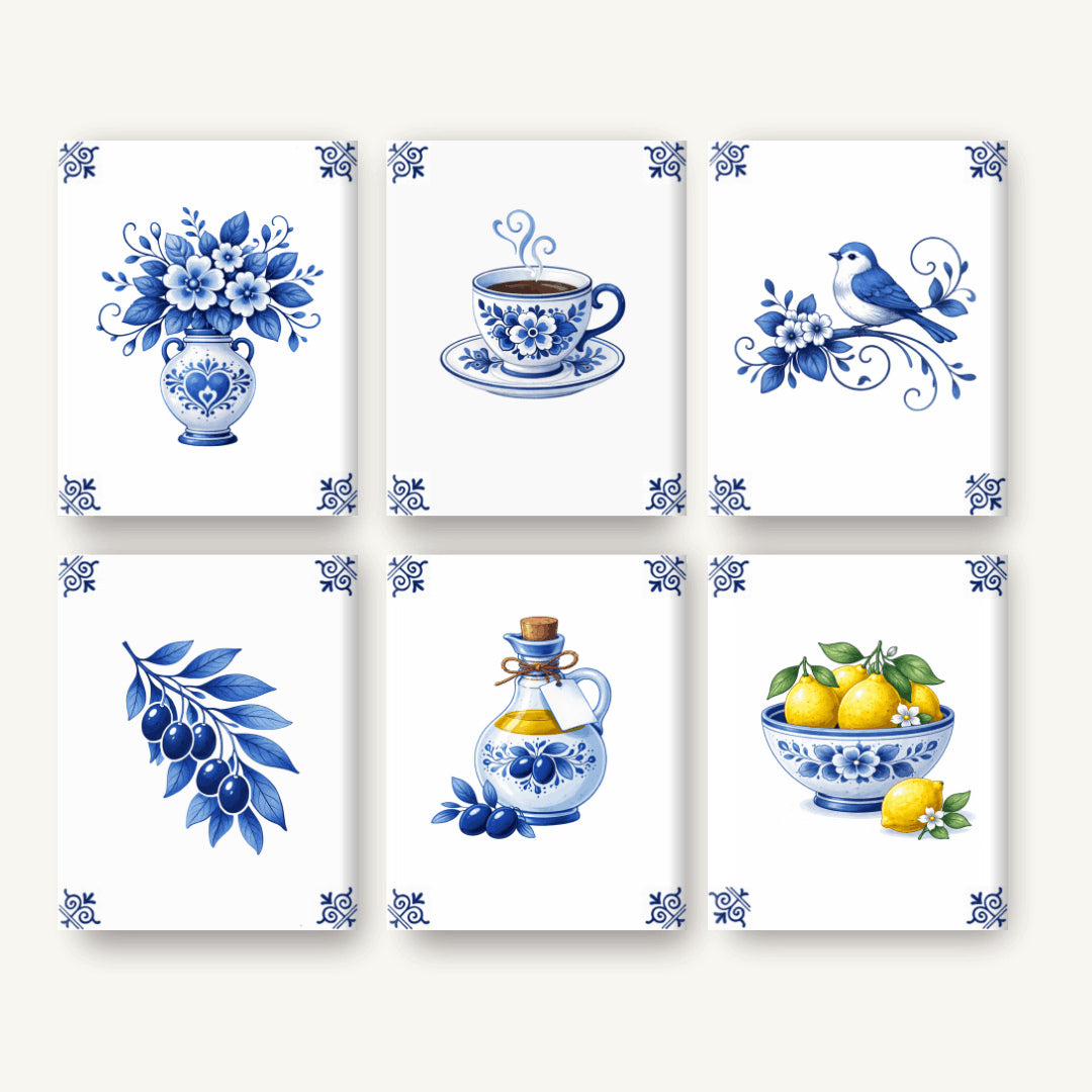 Coffret de 6 peintures par numéro Porcelaine de Delft, les mini-toiles à plat, Maison Artsen