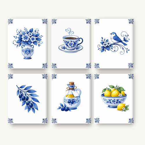 Coffret de 6 peintures par numéro Porcelaine de Delft, les mini-toiles à plat, Maison Artsen