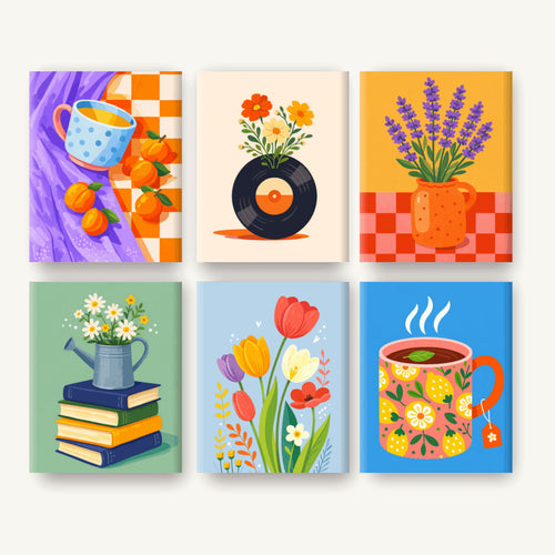 Coffret de 6 peintures par numéro Instants Fleuris, les mini-toiles à plat, Maison Artsen