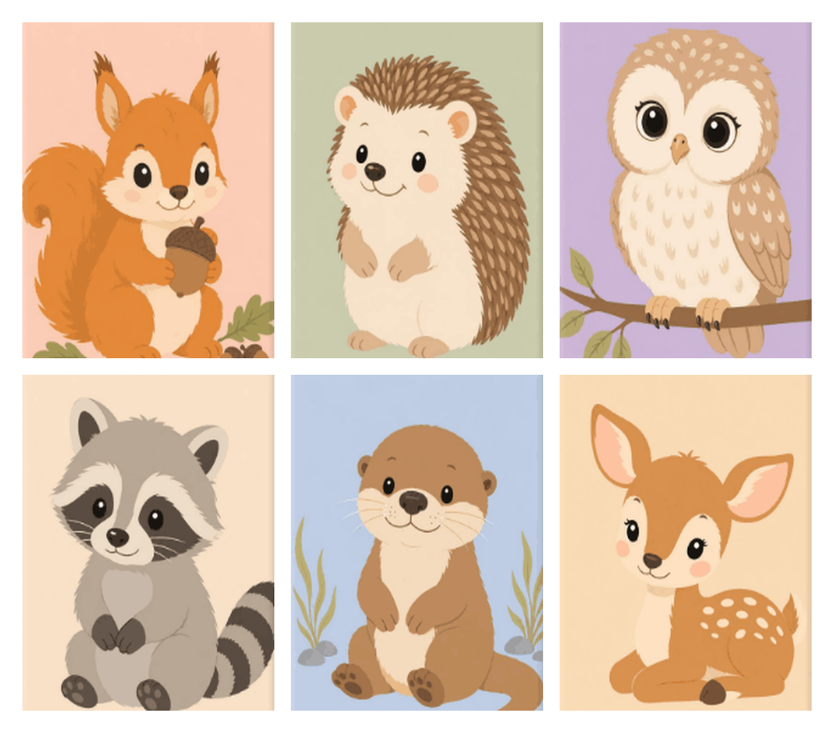 Coffret de 6 peintures par numéro Amis des Bois, les mini-toiles à plat, Maison Artsen