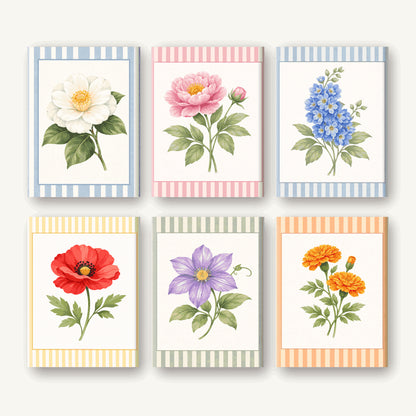 Coffret de 6 peintures par numéro Herbier à Rayures, les mini-toiles à plat, Maison Artsen