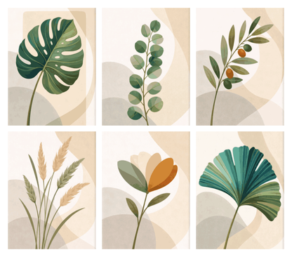 Coffret de 6 peintures par numéro Herbier Moderne, les mini-toiles à plat, Maison Artsen