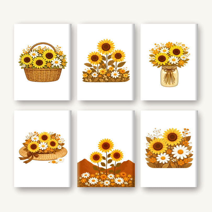 Coffret de 6 peintures par numéro Tournesols en Corbeille, les mini-toiles à plat, Maison Artsen