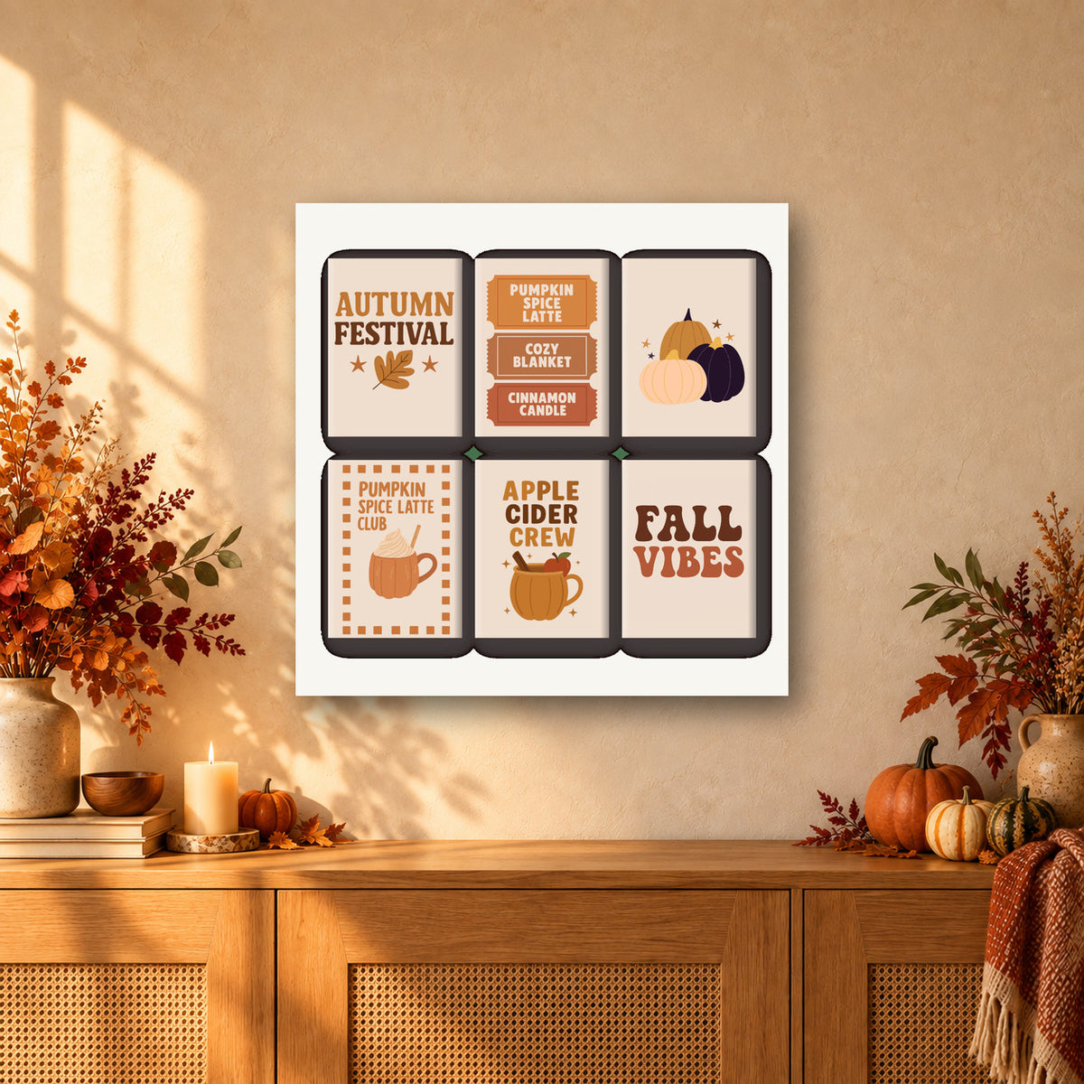 Coffret de 6 peintures par numéro Festival d'Automne, mini-toiles présentées au mur, Maison Artsen