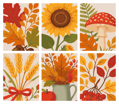 Coffret de 6 peintures par numéro Herbier d'Automne, les mini-toiles à plat, Maison Artsen