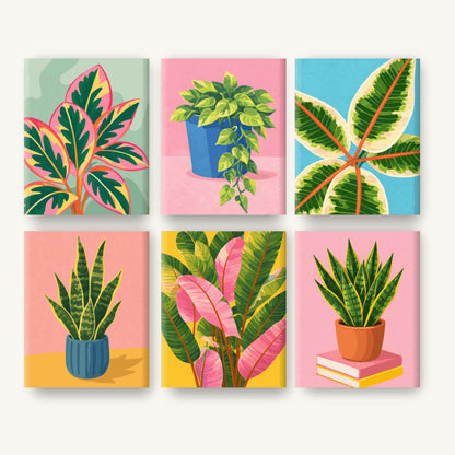Coffret de 6 peintures par numéro Jardin d’Intérieur, les mini-toiles à plat, Maison Artsen
